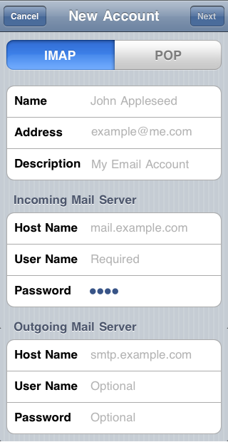 iPhone - incoming and outgoing mail settings