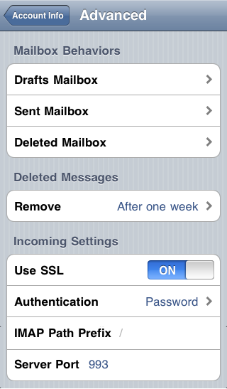 iPhone - SMTP settings, step 2
