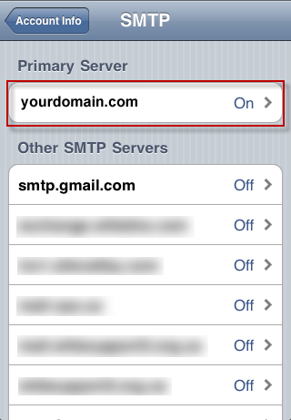 iPhone - SMTP settings, step 3