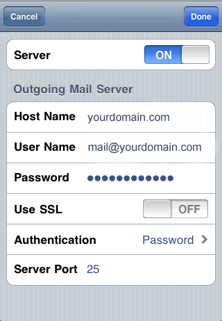 iPhone - SMTP settings, step 4