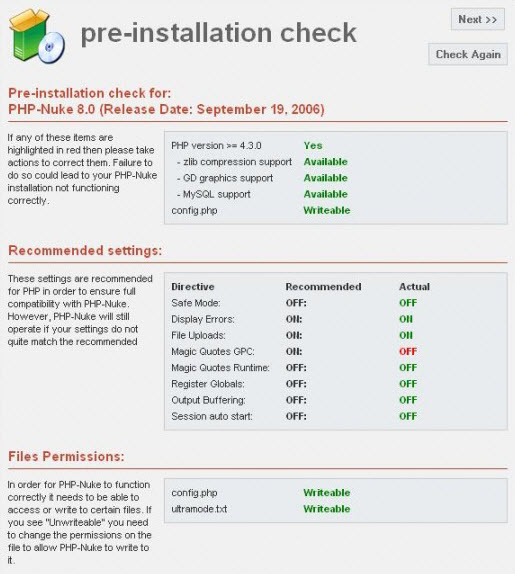 PHP-Nuke pre-installation check