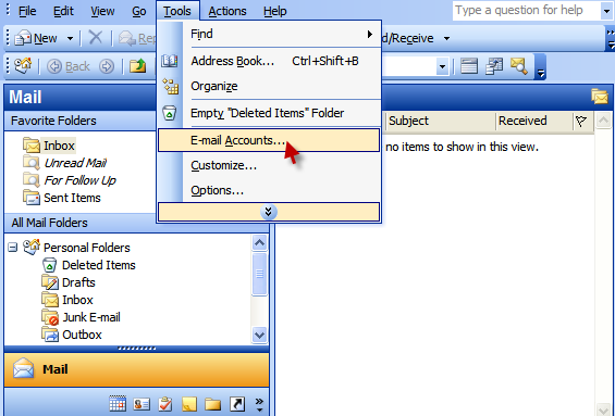 Outlook 2003 - add account, step 1