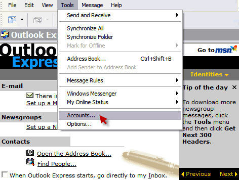 Outlook Express - add account, step 1