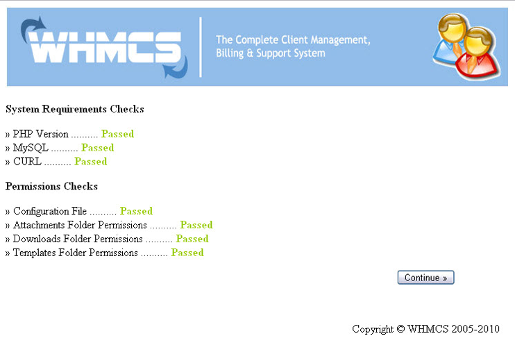WHMCS installation - step 1, pre-installation checks