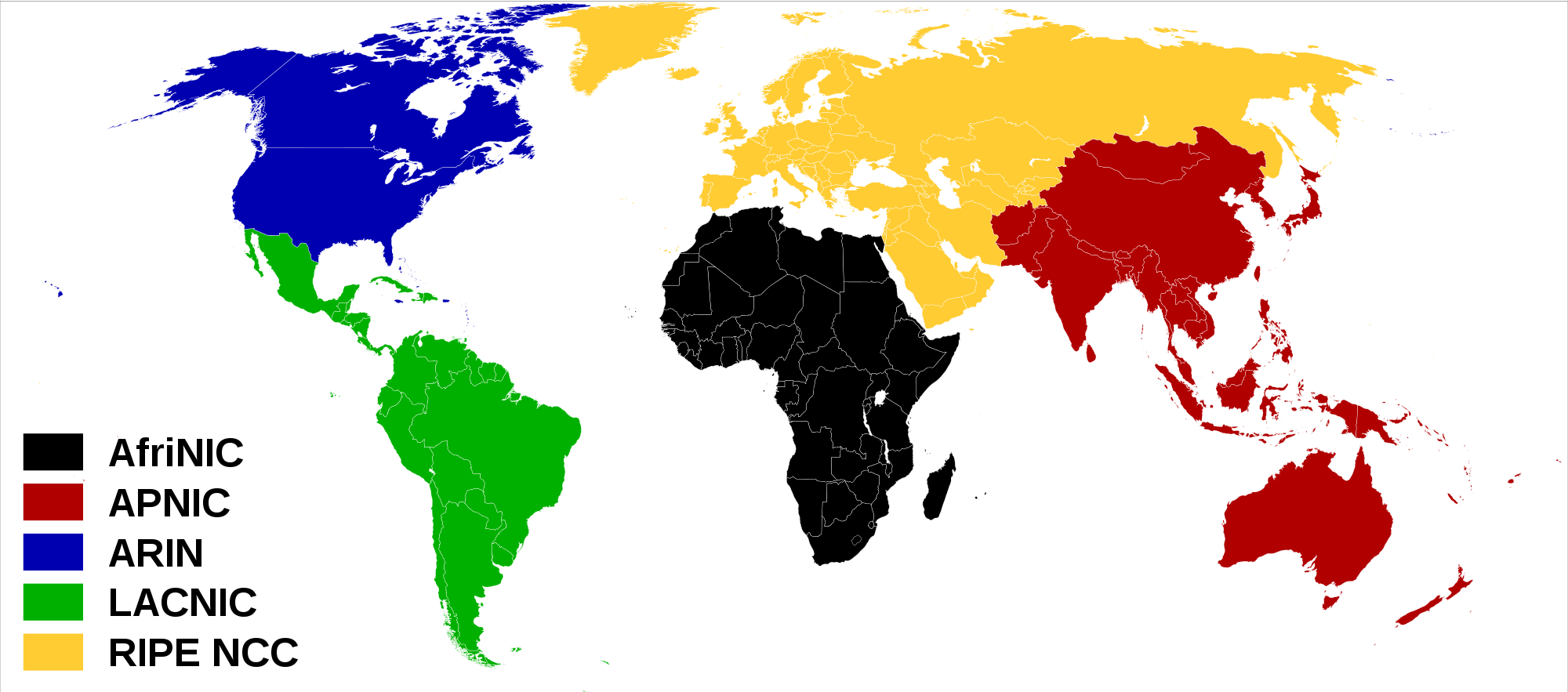 Regional Internet Registries world map - geo whois search