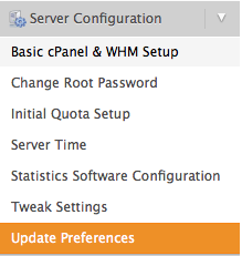 WHM cPanel sidebar menu